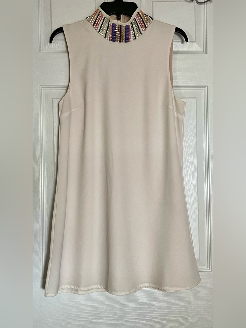 AS by DF Embellished Jewel Collar Sleeveless ALine Shift Dress Cream/Pink Medium
